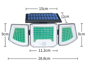 โคมไฟติดผนังพลังงานแสงอาทิตย์กลางแจ้ง 228 LED 450 ลูเมนส์ พร้อมเซ็นเซอร์ตรวจจับความเคลื่อนไหว ไฟรักษาความปลอดภัย ได้รับการรับรองมาตรฐาน CE ROHS กันน้ำระดับ IP65 สำหรับรั้วบ้าน - Product Image 3