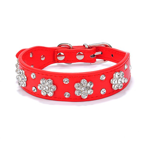 Collar de lujo para mascotas de PU con incrustaciones de joyas de flores de diamantes característica de liberación rápida para perros gatos - Product Image 5