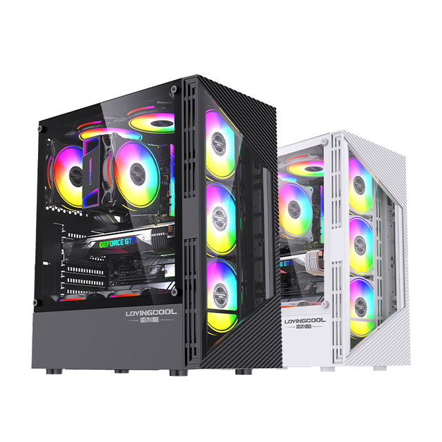 Lovingcool Black/White Tempered Glass Full Tower ATX MATX Motherboard PC Case Gaming Computer Chassis for Gaming PC