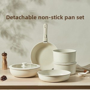 Abnehmbares Kochgeschirr-Set Dampfgarer Bratpfanne Antihaftpfanne Wok Universalherd Silikon-Glasdeckel Abnehmbarer Griff Carote - Product Image 2