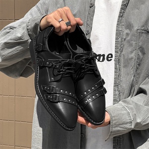 Chaussures en cuir noires élégantes pour hommes, confortables et décontractées, à rivets et bout pointu, grandes tailles, chaussures de ville, chaussures Derby tendance pour hommes - Product Image 5