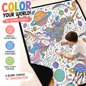 Couverture à colorier licorne DIY en velours duveteux lavable, personnalisable et créative, avec crayons aquarelles - Product Image 2