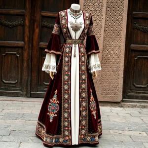 Women Velvet Embroidered Floor-Length Modest <b>Dress</b> V-Neck Long Sleeve A-Line Evening Formal <b>Dress</b> <b>Winter</b> Floral Pattern - Product Image 1