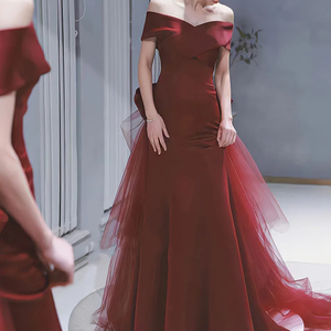 S8576F Tube Top High Quality Fish Tail Tube Top Wrap Waistline Hot Selling Lace Decoration Retro Evening Dress - Product Image 1