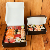 Umweltfreundliche, individuell bedruckte schwarze Kartonbox mit glänzender Laminierung für frisches Sushi und Mittagessen, faltbares Design.