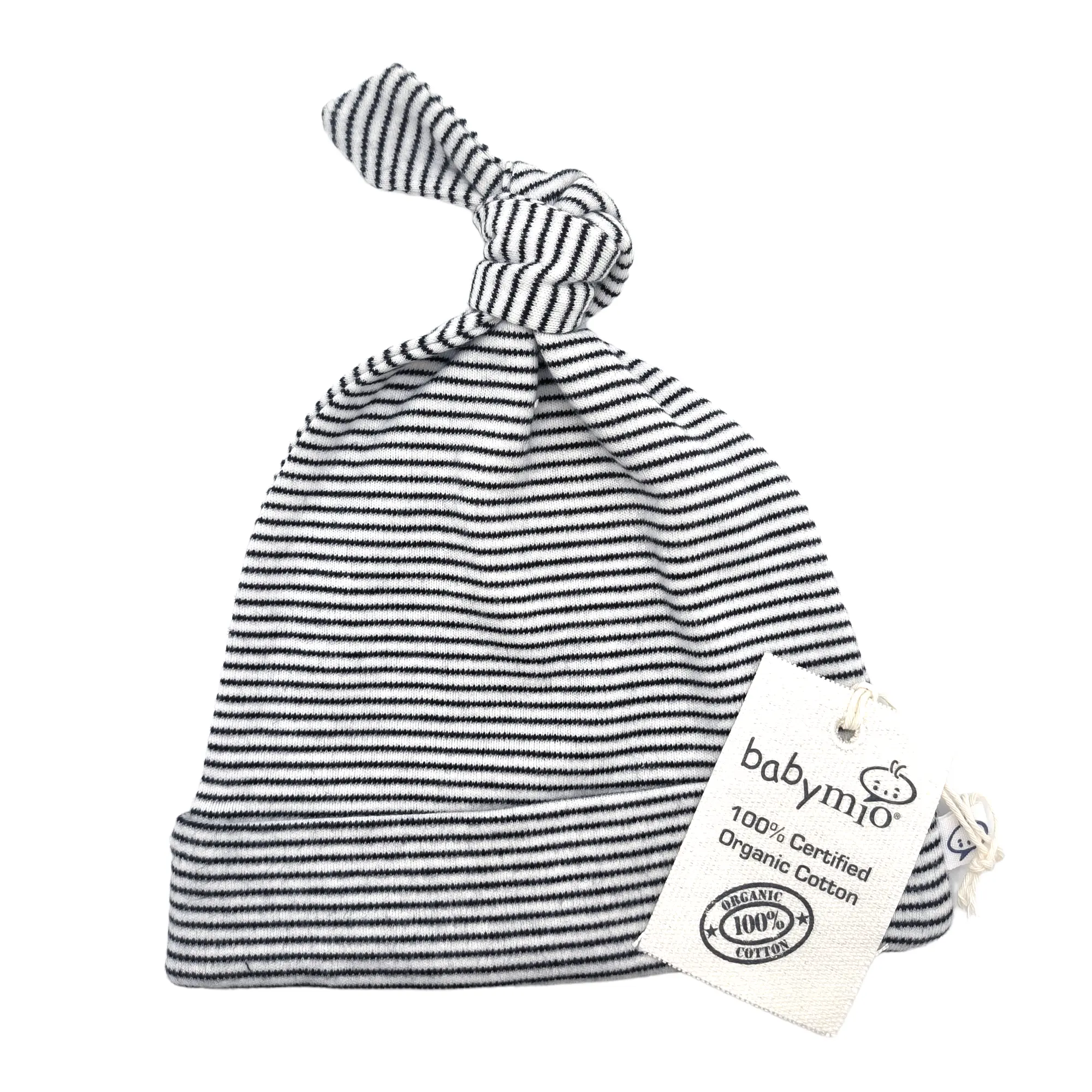 Gorro de algodón para bebé, gorro de un solo nudo a rayas, gorro suave para bebé, gorro pequeño, blanco y negro, Unisex, 100%, gorro de algodón orgánico, 1 pieza/bolsa Opp