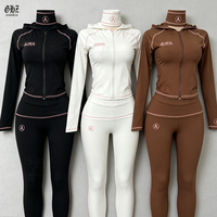 Setelan Olahraga Wanita 2 Potong dengan Logo Custom, Jaket Hoodie Zip Penuh, Celana Flare Jahitan Kontras, Gaya Y2K Streetwear
