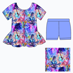 Set <span class=keywords><strong>Estivo</strong></span> Casual Personalizzato con Peplum e Leggings, Completo a Maniche Corte con Peplum per Bambine, <span class=keywords><strong>Abbigliamento</strong></span> di Alta Qualità in Bambù per Bambine - Product Image 5