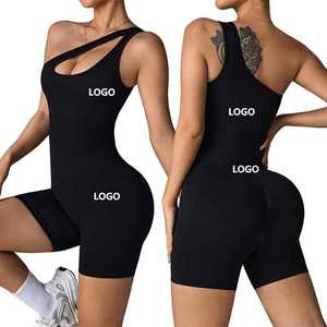 Marque personnalisée sangles inclinées Sexy sans couture mince barboteuse femmes sport court Yoga une pièce équitation body Fitness course combinaison - Product Image 1