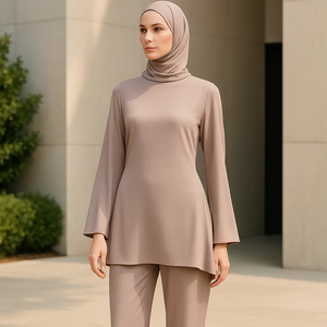 Conjunto de Dos Piezas de Rayón con Tie-Dye Modesto para Mujeres Musulmanas YXO022 EVE, Mangas Largas Acampanadas hasta el Suelo, Pantalones Tipo Túnica de Manga Larga, Antiestático, ODM - Product Image 1