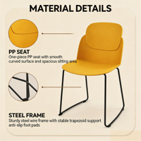 Chaise de conférence de bureau ergonomique moderne en plastique PP avec pieds en métal en forme d'arc, adaptée aux salles de réunion, aux cantines et aux salons.