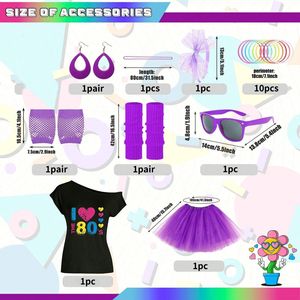 Ensemble d'accessoires de déguisement arc-en-ciel années <span class=keywords><strong>80</strong></span> : Jupe <span class=keywords><strong>tutu</strong></span>, chauffe-jambes, gants résille, lunettes, boucles d'oreilles, bracelet, collier, bandeau - Product Image 2