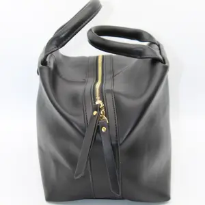 OEM изготовленный на заказ маленький заказ мягкий полиуретановый Простой Модный черный латунный на молнии большой отсек с ручкой сумка-сумка для женщин
