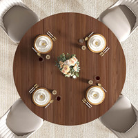 Fabricant de tables à manger rondes en bois finition noyer sur mesure OEM ODM, fournisseur direct d'usine, 4 places, commande en gros