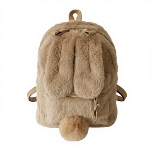 Furry Plush Bunny School <b>Backpack</b> Vintage Portable Polyester for Cartoon Zipper with Bunny Ears - Product Image 2