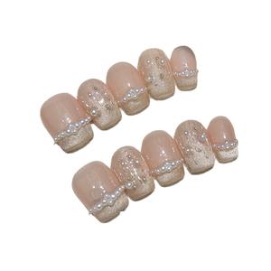 Calcomanías de Arte de <span class=keywords><strong>uñas</strong></span> de ojo de gato francés champán, <span class=keywords><strong>uñas</strong></span> decorativas de perlas cuadradas cortas <span class=keywords><strong>con</strong></span> <span class=keywords><strong>flores</strong></span> para dedos - Product Image 4