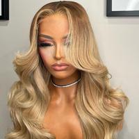 100% cabello humano Ombre Rubio rubio ceniza 613 transparente encantador raíces oscuras 13x6 HD Peluca de encaje Frontal 100% pelucas de cabello humano