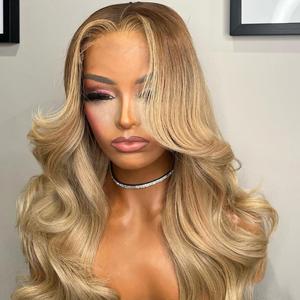 100% rambut manusia Ombre pirang abu pirang 613 transparan menawan akar gelap 13x6 HD Wig penuh renda depan 100% rambut manusia - Product Image 2