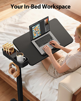 SAIJI Nouvelle table de chevet TV extensible avec roulettes cachées, surface magnétique, hauteur et angle réglables, lumière LED