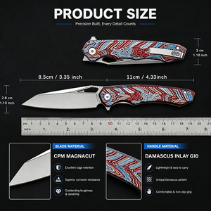 มีดพับ OEM Magnacut เหล็กดามัสกัสฝังลาย G10 ด้ามจับแบบ DIY พร้อมโลโก้สั่งทำ กล่องของขวัญ เหมาะสำหรับเดินป่า ล่าสัตว์ ตั้งแคมป์ พกพา EDC ใช้ในยามฉุกเฉิน - Product Image 2