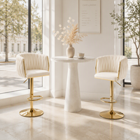 Tabouret de bar contemporain polyvalent en velours blanc, pivotant et réglable avec vérin à gaz, pour la maison, le salon, le magasin ou comme mobilier de bar.