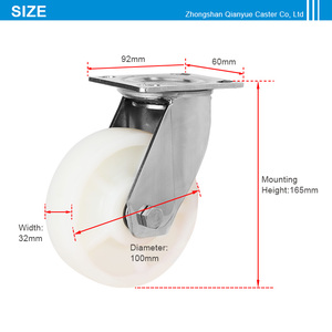 4 "5" 6 "8" pouces <span class=keywords><strong>Chariot</strong></span> 304 En acier inoxydable Blanc En Nylon Roulement <span class=keywords><strong>Roulette</strong></span> En <span class=keywords><strong>Plastique</strong></span> - Product Image 2