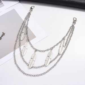 Cadena de cintura metálica de tres capas con colgante de pluma Yueli, plata tibetana blanca K, unisex, estilo hip hop urbano, informal, de múltiples vueltas - Product Image 3