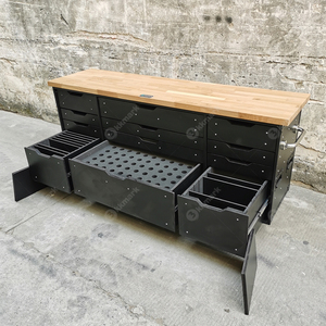 KKMARK Boîte à outils roulante en aluminium avec surface en bois massif, établi, valise de transport pour les voyages, avec tiroirs de rangement - Product Image 4
