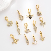 Collection Animale Breloques Plaqué Or 18K avec Fermoirs - Oiseaux Poissons Chiens Chats Zirconiums Clips Breloques Pendentifs