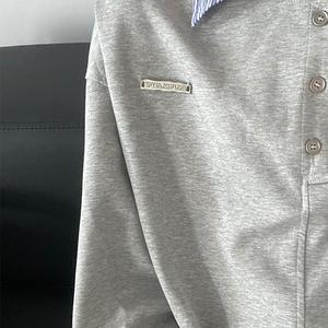 Sudadera Holgada con Cuello Camisero Pintado a Mano de Dos Piezas Falsas, con Costuras Decorativas, para Hombre, Primavera-Otoño, Estilo Moderno - Product Image 2