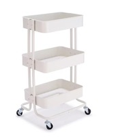Chariot de rangement à roulettes 3 niveaux en métal blanc crème, écologique et moderne, pour la maison, le bureau, le salon, la salle de bain et la cuisine