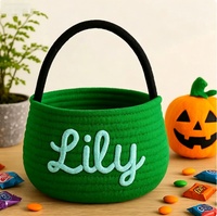 Keranjang Penyimpanan Rajut Tangan dari Tali Kapas Lucu Bergambar Kartun Personal Etsy, Kapasitas Besar untuk Permen dan Barang-Barang Lainnya, Tema Halloween