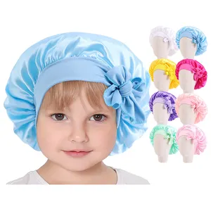 Шапки, обтягивающие волосы, шелковая детская Ночная шапочка, Атласная шапочка с бантом, роскошные эластичные шапки с пользовательским логотипом, атласные детские шапки для сна