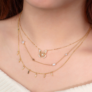 Set di gioielli di tendenza 925 orecchini con orecchini in <span class=keywords><strong>argento</strong></span> Sterling zircone da donna placcato oro 18K con collana a farfalla - Product Image 5