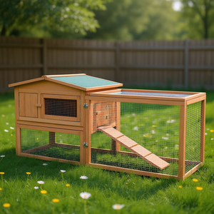 Conejera exterior con corral elevado de 62 pulgadas en madera natural, casa para mascotas para animales pequeños - Product Image 2