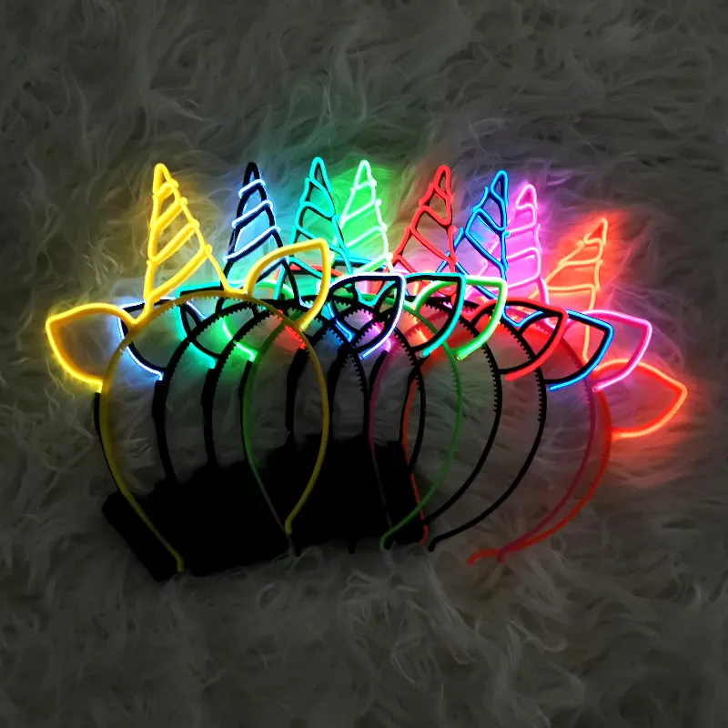 Diadema de unicornio brillante para fiesta, producto brillante EL alambre, luz Led elegante