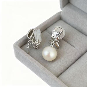 WENCHI 11024 Accessoires DIY en perles, pince d'oreille en argent S925 forme goutte d'eau avec diamant, plateau vide pour perles 8-13mm, doré, tendance - Product Image 5