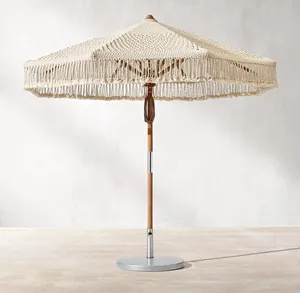 Factory hot sale outdoor garden lace hand woven teak umbrella Hotel Beach all-weather umbrella beach swimming pool umbrella