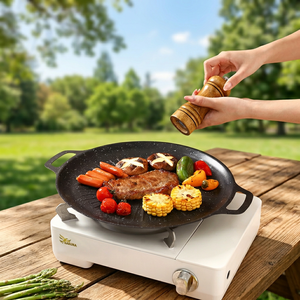 <span class=keywords><strong>Plaque</strong></span> <span class=keywords><strong>de</strong></span> barbecue coréenne portable à double poignée pour camping <span class=keywords><strong>en</strong></span> extérieur et usage domestique, idéale pour rôtir et frire les œufs - Product Image 1