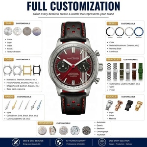 Montre mécanique chronographe rouge bordeaux pour homme, best-seller OEM, acier inoxydable, mouvement automatique multifonctionnel Peacock. - Product Image 2