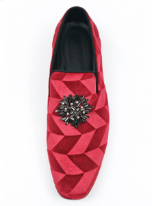 Mocassins en velours rouge pour hommes, chaussures habillées à enfiler, bout rond, boucle à perles noires, respirants, pour le bureau, les mariages et les soirées - Product Image 4