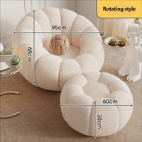 Fauteuil inclinable moderne une place en laine d'agneau, forme citrouille, avec fonction pivotante pour salon et salle à manger