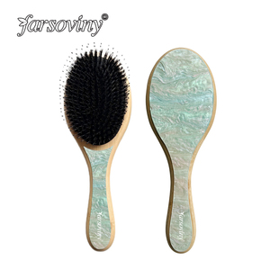 Brosse de luxe en bambou biologique et acétate de cellulose fabriquée à la main Brosse à cheveux démêlante à palette ovale Brosse plate en <span class=keywords><strong>Chantilly</strong></span> rose - Product Image 4