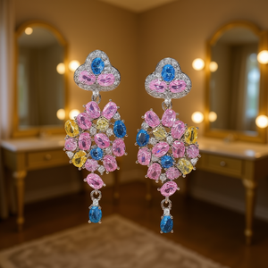 Pendientes de Diamantes de Colores E2059, Corte Ovalado, Forma de Flor, Engaste de Garra, Joyería de Moda para Mujer, Cristal de Imitación, Tendencia para Fiestas - Product Image 2