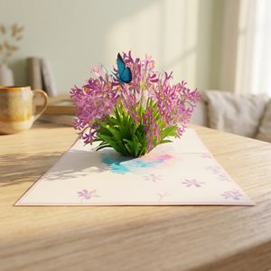 Carte de vœux personnalisée en papier origami floral 3D, papillon, fleurs roses, design musical en croix, pour la maison - Viet-craft - Product Image 1
