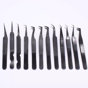 Pinzas para pestañas de volumen con punta de fibra, pinzas de acero inoxidable para injerto de pestañas postizas, pinzas con punta dentada chapadas en oro para sujetar pestañas - Product Image 5