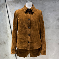 Nouvelle conception de veste chemise pour femme à simple boutonnage en cuir de mouton véritable, style classique rétro