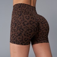 Shorts de yoga taille haute imprimé léopard respirants en Spandex/Nylon, effet push-up, compression abdominale, sans coutures, trois parties, pour le sport