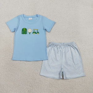 Ensemble de vêtements d'été pour bébés garçons, broderie camion de golf, collection boutique - Product Image 1