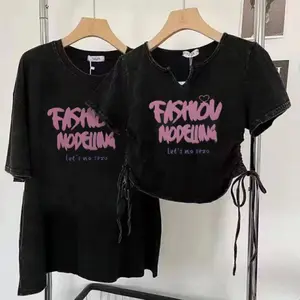 Paar Outfit T-Shirt gewaschen retro amerikanischer Stil Mann und eine Frau zwei Sätze von kurzärmeligen Freizeithosen Paar einfarbig gefärbt